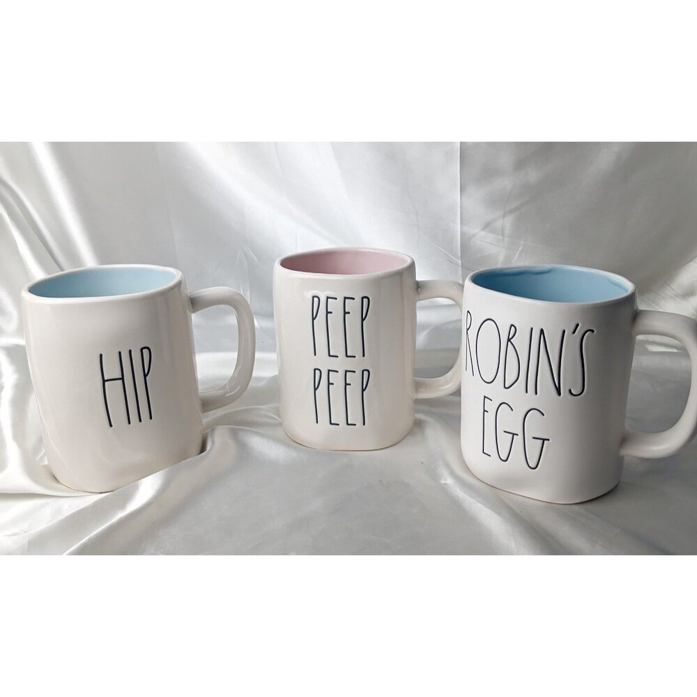 RAE DUNN EASTER MUG SET OF 3 HIP HOP, PEEP PEEP, ROBIN'S EGG